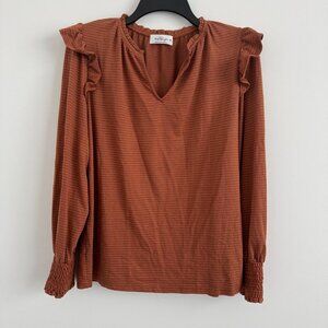 Kaileigh Women Long Sleeve Ruffle With Smocked Cuffs Blouse Top Size M